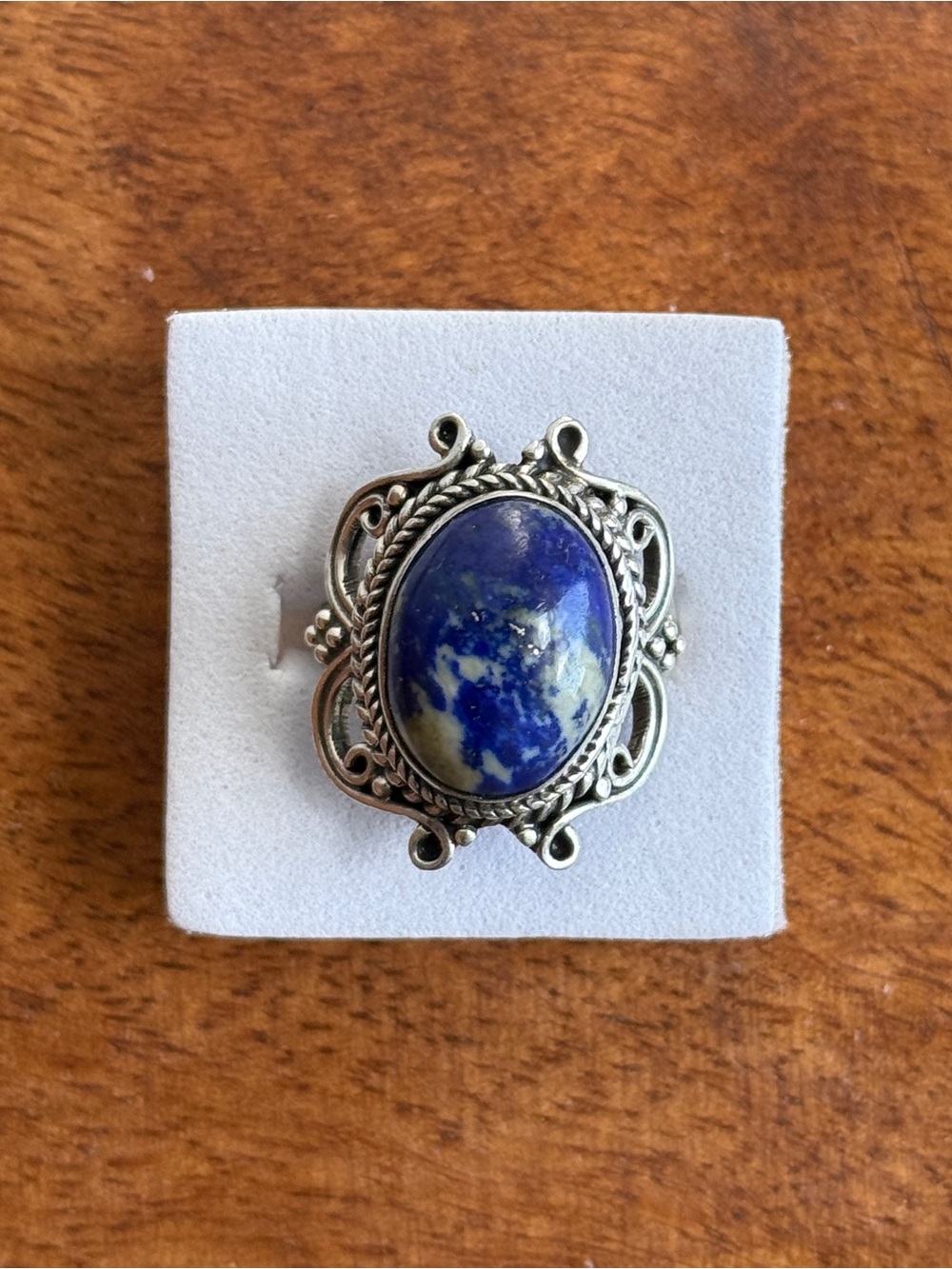 Sterling-Style Lapis Lazuli Oval Statement Ring Sz 8.5